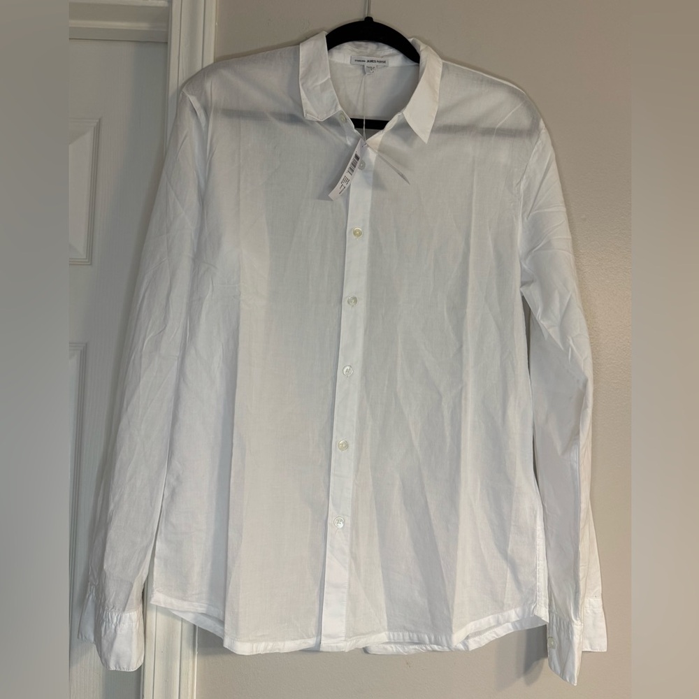 James Perse White Button-Down Shirt 100% cotton Size 1 NWT